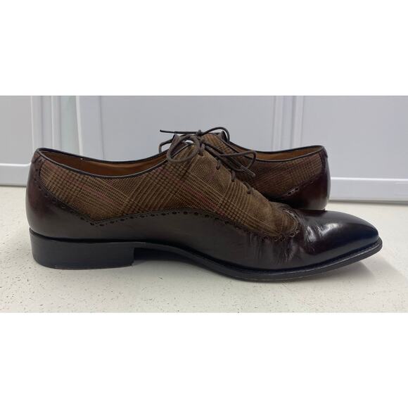 Mezlan Marti Spain Oxford Brogue calfskin leather houndstooth plaid dress shoes main image 2